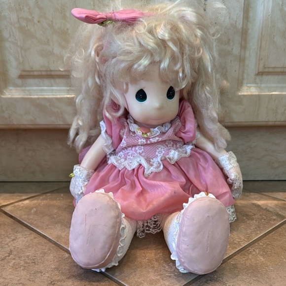 Precious Moments Pink and White Plush Doll with Lace Dress - Picture 1 of 4